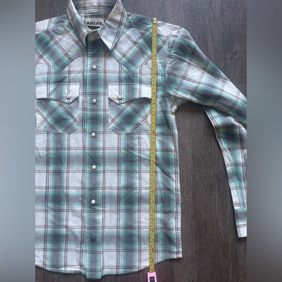 Ariat Men's Teal and White Plaid Button Down Shirt - Picture 5 of 6